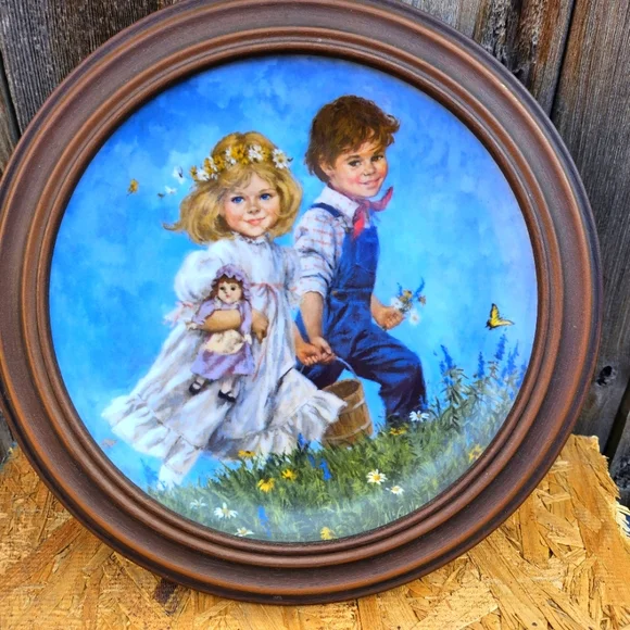 Jack And Jill Vintage Round Framed Painting of Children - Picture 4 of 15